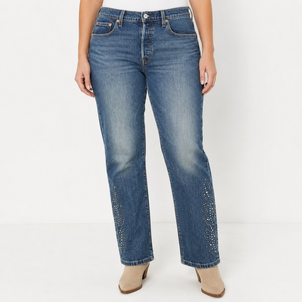 Levis 501 Curve Blue Studded Embellished Straight Leg Jeans W31 L30 0036A-0012